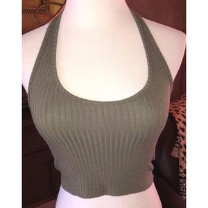 Forever 21 olive ribbed halter cropped tank